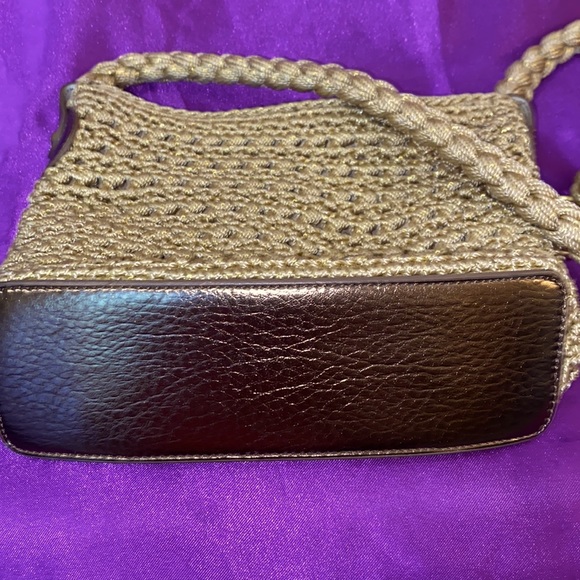 Luxy crossbody bag . Crocheted. Gold color. 9 inches wide x 7 inches tall. - Picture 7 of 7